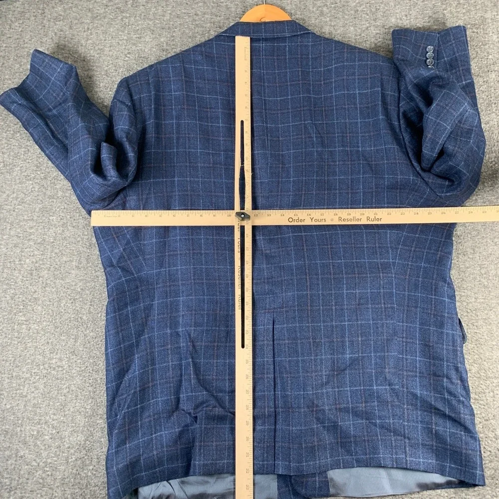 Jack Victor Blazer Jacket Men 54R E Thomas Linen Silk Kingwood Windowpane Blue